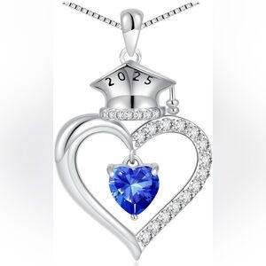 2025 Graduation Her Sterling Silver Heart Graduation Cap Birthstone Necklaces